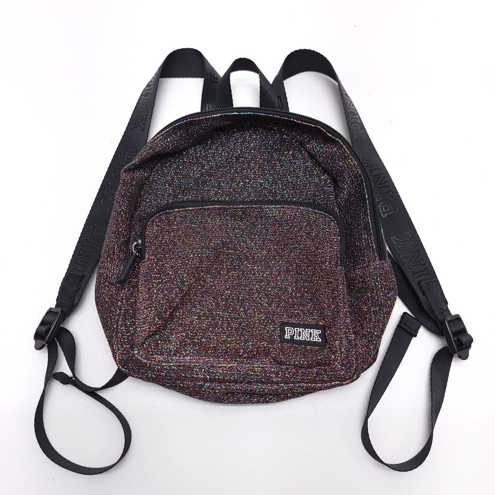 Victoria Secret PINK Glitter MULTICOLOR Purple Canvas Bling Mini Backpack